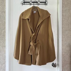 Shannie Girl Camel Nicole Cape Coat with Waist Tie and Pockets